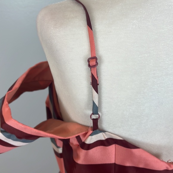 ASOS Pink, Dark Mauve, White & Grey Striped Ruffle Dress - Picture 12 of 16